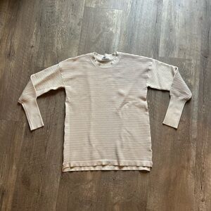 Zeagoo Beige Ribbed Knit Sweater – Size S– Textured Long Sleeve Pullover